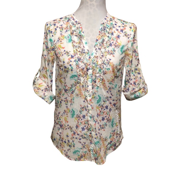 LC Lauren Conrad Tops - Lauren Conrad Floral Roll Tab Blouse